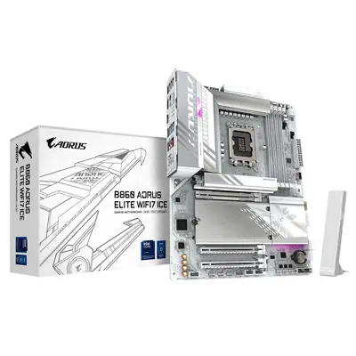 B860 AORUS ELITE WIFI7 ICE Carte mère - Processeurs Intel Core Ultra, VRM 14+1+2+1 phases, jusqu'à 9 - Gigabyte - visuel 1