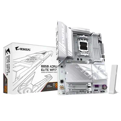 B850 AORUS ELITE WIFI7 ICE Carte Mère - AMD Ryzen 9000 Series CPUs, VRM numérique 14+2+2 phases, jus - Gigabyte - Carte mère - visuel 1