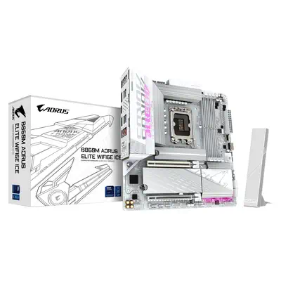 B860M AORUS ELITE WF6E ICE Carte mère - Processeurs Intel Core Ultra, VRM 12+1+2+1 phases, jusqu'à 9 - Gigabyte - visuel 1