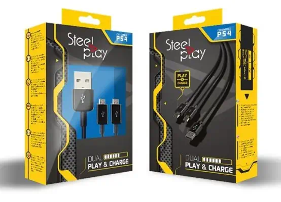 Cable Dual Play & Charge Pour Manettes - Noir (PS4) - Steelplay - Boitier d'alimentation - visuel 3