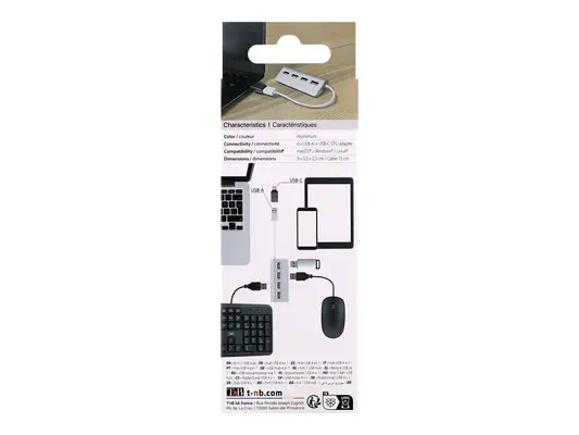 TNB Hub 4 Ports USB 2.0 Selfpowered Compatible Pc/Mac Aluminium Finish - T'NB - Switchs et Hubs - visuel 5