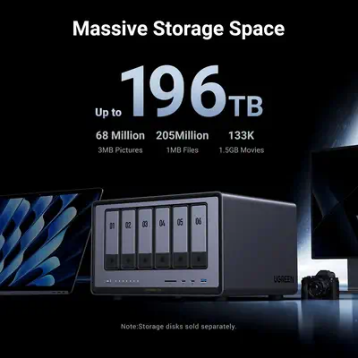 Ugreen DXP6800 Pro NAS Bureau Intel® Core™ i5 8 Go DDR5 Gris, Noir - UGREEN - Serveur NAS - visuel 4