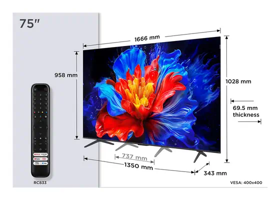 TCL P89K 75P89K TV 190,5 cm (75") 4K Ultra HD Smart TV Wifi Métallique 350 cd/m² - Ecran TV - visuel 1