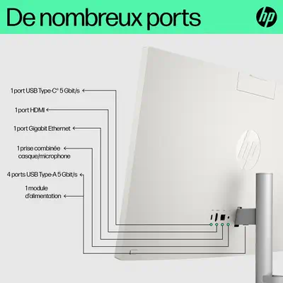 HP 24-cr0034nf AMD Ryzen™ 5 7520U 60,5 cm (23.8") 1920 x 1080 pixels PC All-in-One 8 Go LPDDR5-SDRAM - Ordinateur de bureau - visuel 4