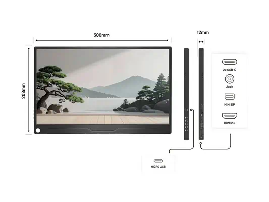 JAPANNEXT JN-MD-IPS133WUXGAR - Ecran 13.3p WUXGA 1920x1200 60Hz - IPS - 300 cd/m2 - 800:1 - HDR - HD - Ecran Ordinateur - visuel 3