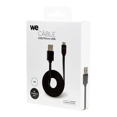 WE WEUSBMICROPLREV100N câble USB USB 2.0 1 m USB A Micro-USB B Noir - Connectique - visuel 2
