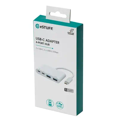eSTUFF ES625002 hub & concentrateur USB 3.2 Gen 1 (3.1 Gen 1) Type-C 10000 Mbit/s Blanc - Station d'accueil pour portable - visuel 4