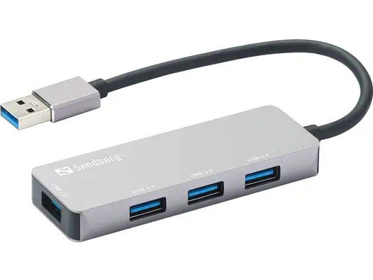 Sandberg 333-67 hub & concentrateur USB 3.2 Gen 1 (3.1 Gen 1) Type-A 5000 Mbit/s Gris - Station d'accueil pour portable - visuel 1