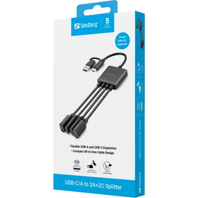 Sandberg 136-81 hub & concentrateur USB 3.2 Gen 1 (3.1 Gen 1) Type-A + Type-C 5000 Mbit/s Noir - Station d'accueil pour portable - visuel 4