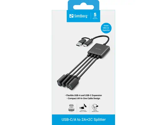 Sandberg 136-81 hub & concentrateur USB 3.2 Gen 1 (3.1 Gen 1) Type-A + Type-C 5000 Mbit/s Noir - Station d'accueil pour portable - visuel 3