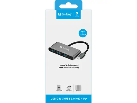 Sandberg USB-C to 3xUSB 3.0 Hub + PD - Station d'accueil pour portable - visuel 2