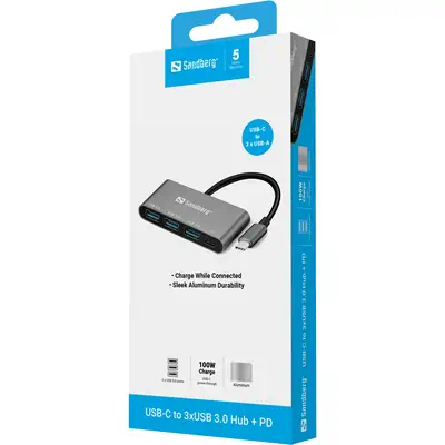 Sandberg USB-C to 3xUSB 3.0 Hub + PD - Station d'accueil pour portable - visuel 3