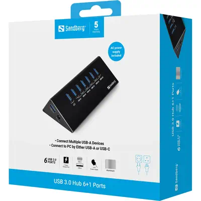 Sandberg USB 3.0 Hub 6+1 ports - Station d'accueil pour portable - visuel 3