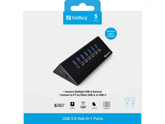 Sandberg USB 3.0 Hub 6+1 ports - Station d'accueil pour portable - visuel 2