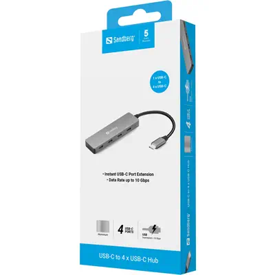 Sandberg 136-41 hub & concentrateur USB 3.2 Gen 1 (3.1 Gen 1) Type-C 10000 Mbit/s Gris - Station d'accueil pour portable - visuel 3