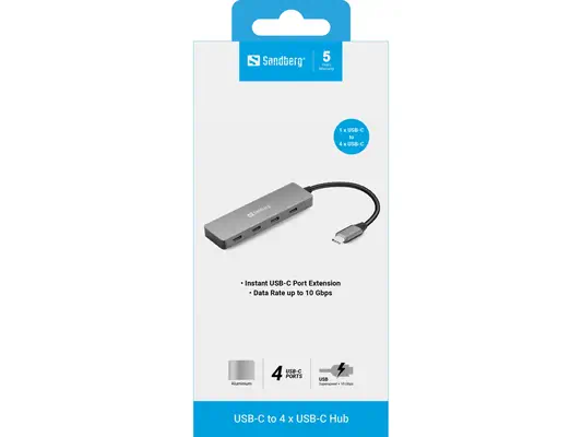 Sandberg 136-41 hub & concentrateur USB 3.2 Gen 1 (3.1 Gen 1) Type-C 10000 Mbit/s Gris - Station d'accueil pour portable - visuel 2