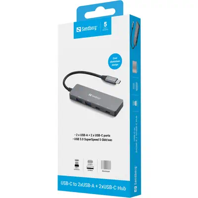 Sandberg 136-50 hub & concentrateur USB Type-C 5000 Mbit/s Gris - Station d'accueil pour portable - visuel 4