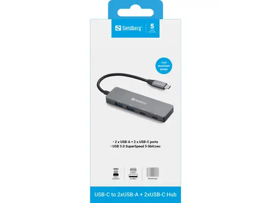 Sandberg 136-50 hub & concentrateur USB Type-C 5000 Mbit/s Gris - Station d'accueil pour portable - visuel 3