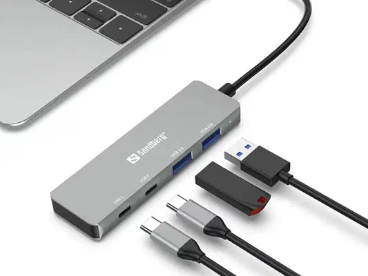 Sandberg 136-50 hub & concentrateur USB Type-C 5000 Mbit/s Gris - Station d'accueil pour portable - visuel 2