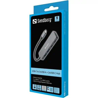 Sandberg 136-50 hub & concentrateur USB Type-C 5000 Mbit/s Gris - Station d'accueil pour portable - visuel 3