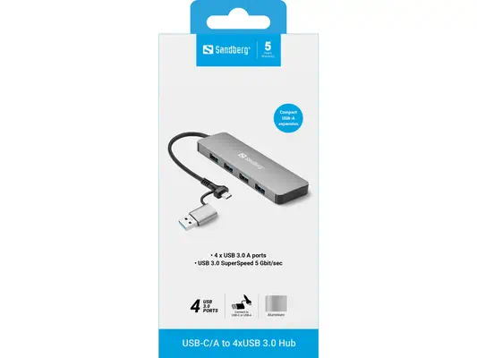 USB-C/A to 4xUSB 3.0 Hub - Sandberg - Station d'accueil pour portable - visuel 3