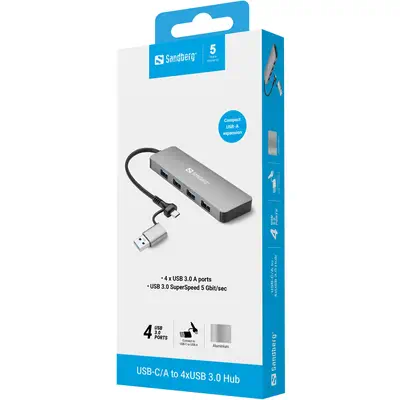 USB-C/A to 4xUSB 3.0 Hub - Sandberg - Station d'accueil pour portable - visuel 4