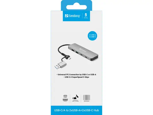 USB-C/A to 2xUSB-A+2xUSB-C Hub - Sandberg - Station d'accueil pour portable - visuel 3