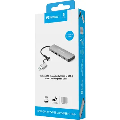 USB-C/A to 2xUSB-A+2xUSB-C Hub - Sandberg - Station d'accueil pour portable - visuel 4