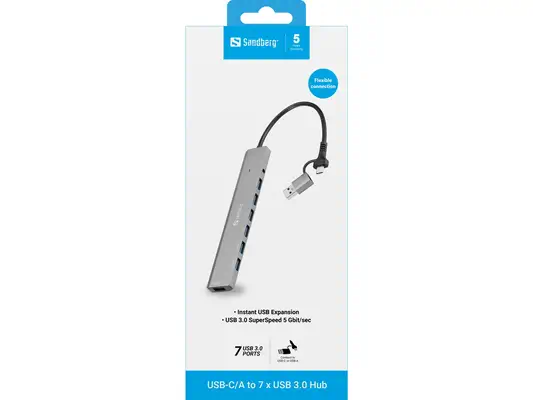 Sandberg 136-66 hub & concentrateur USB 3.2 Gen 1 (3.1 Gen 1) Type-A + Type-C 5000 Mbit/s - Station d'accueil pour portable - visuel 3