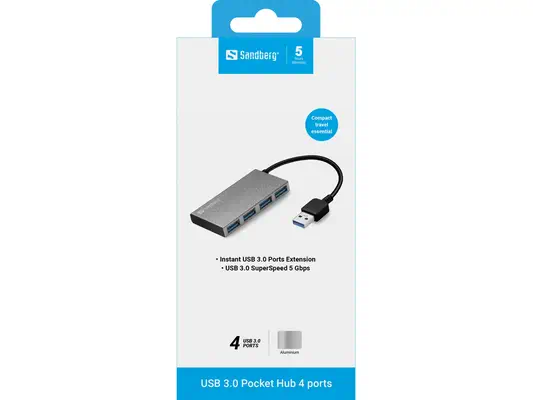 Sandberg USB 3.0 Pocket Hub 4 ports - Station d'accueil pour portable - visuel 2