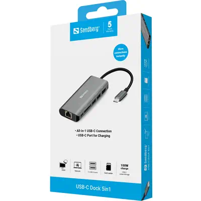 Sandberg USB-C Dock HDMI+LAN+SD+USB,100W - Station d'accueil pour portable - visuel 3