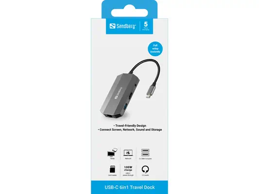 Sandberg USB-C 6-in1 Travel Dock - Station d'accueil pour portable - visuel 2