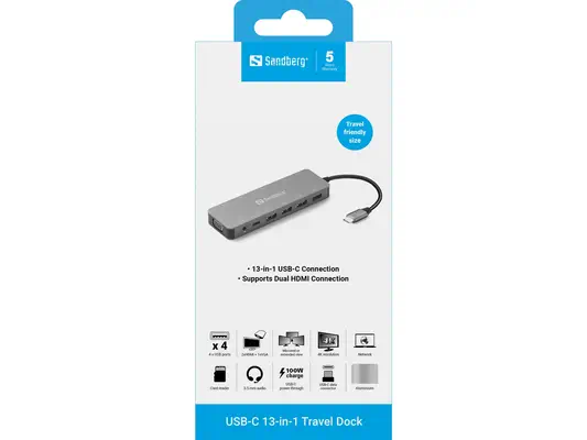 Sandberg USB-C 13-in-1 Travel Dock - Station d'accueil pour portable - visuel 4