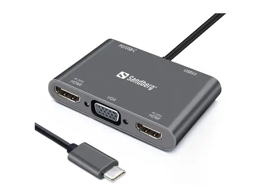 Sandberg USB-C Dock 2xHDMI+1xVGA+USB+PD - Station d'accueil pour portable - visuel 1