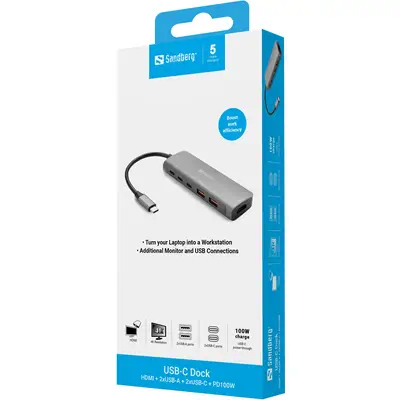 USB-C Dock HDMI + 2xUSB-A + 2xUSB-C + PD100W - Sandberg - Station d'accueil pour portable - visuel 4