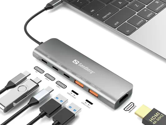 USB-C Dock HDMI + 2xUSB-A + 2xUSB-C + PD100W - Sandberg - Station d'accueil pour portable - visuel 2