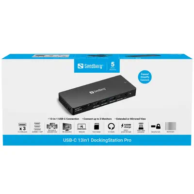 Sandberg 136-61 station d'accueil Avec fil USB 3.2 Gen 1 (3.1 Gen 1) Type-C Gris - Station d'accueil pour portable - visuel 7