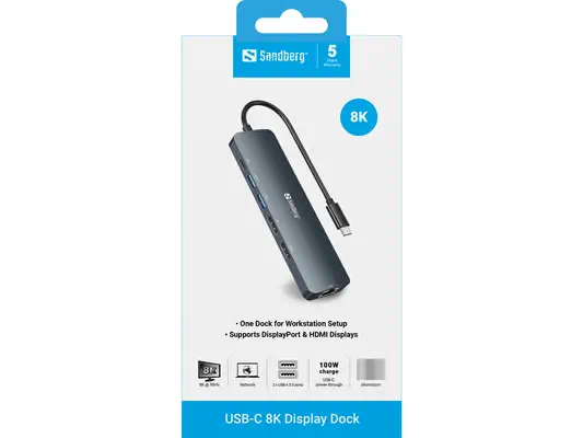Sandberg 136-43 station d'accueil USB 3.2 Gen 1 (3.1 Gen 1) Type-C Gris - Station d'accueil pour portable - visuel 7