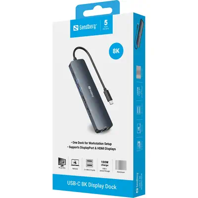 Sandberg 136-43 station d'accueil USB 3.2 Gen 1 (3.1 Gen 1) Type-C Gris - Station d'accueil pour portable - visuel 8