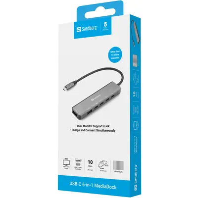 Sandberg 136-77 station d'accueil Avec fil USB 3.2 Gen 1 (3.1 Gen 1) Type-C Gris - Station d'accueil pour portable - visuel 3