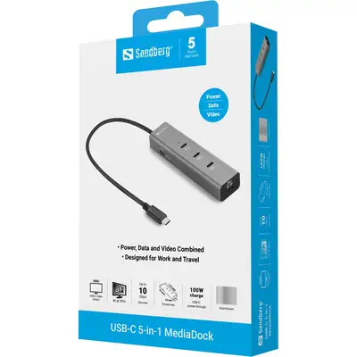 Sandberg 136-78 station d'accueil Avec fil USB 3.2 Gen 2 (3.1 Gen 2) Type-C Gris - Station d'accueil pour portable - visuel 4