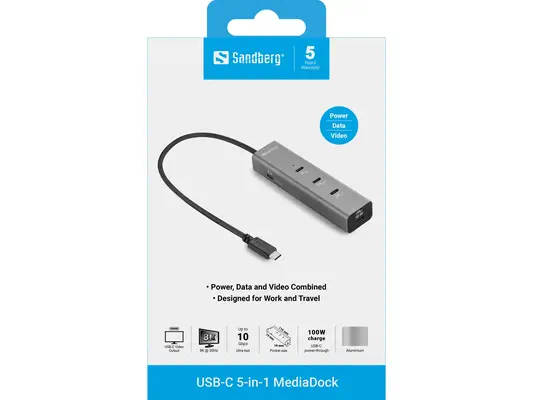 Sandberg 136-78 station d'accueil Avec fil USB 3.2 Gen 2 (3.1 Gen 2) Type-C Gris - Station d'accueil pour portable - visuel 3