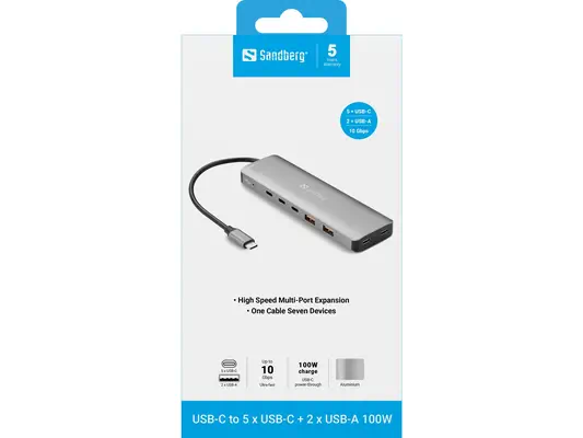 Sandberg 136-79 station d'accueil Avec fil USB 3.2 Gen 2 (3.1 Gen 2) Type-C Gris - Station d'accueil pour portable - visuel 4