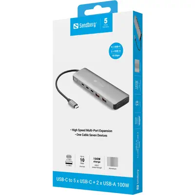 Sandberg 136-79 station d'accueil Avec fil USB 3.2 Gen 2 (3.1 Gen 2) Type-C Gris - Station d'accueil pour portable - visuel 5