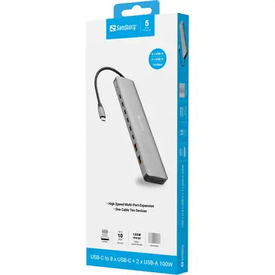 Sandberg 136-80 station d'accueil Avec fil USB 3.2 Gen 2 (3.1 Gen 2) Type-C Gris - Station d'accueil pour portable - visuel 5