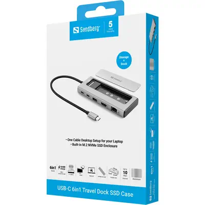 Sandberg 136-82 station d'accueil Avec fil USB 3.2 Gen 2 (3.1 Gen 2) Type-C Gris - Station d'accueil pour portable - visuel 4