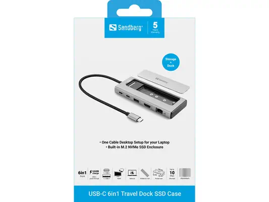 Sandberg 136-82 station d'accueil Avec fil USB 3.2 Gen 2 (3.1 Gen 2) Type-C Gris - Station d'accueil pour portable - visuel 3