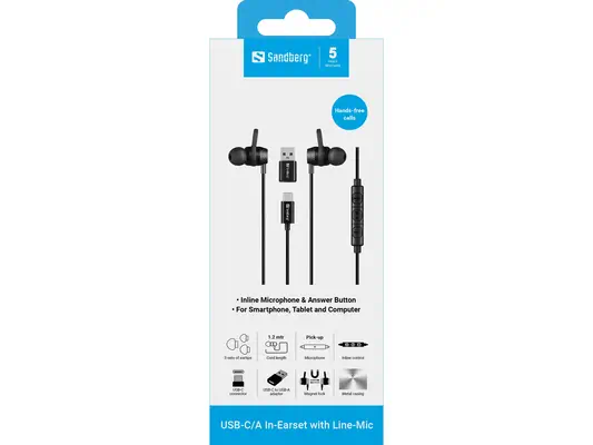 Sandberg USB-C/A In-Earset with Line-Mic - Casque Micro - visuel 5