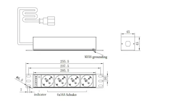 Lanview LVR-2MSCH-SCH-C13-4 unité de distribution d'énergie 4 sortie(s) CA 1U Noir - Rack et Armoire - visuel 2