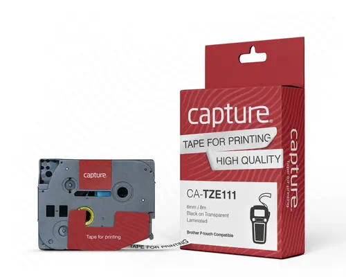 Capture CA-TZE111 ruban d'étiquette Noir sur transparent - Ruban - visuel 1